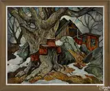 winter landscape with a farmhouse by William Lester Stevens, oil on board, sold Jan 2017