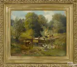landscape with a river and bridge by Carl Philipp Weber, oil on canvas, offered Jan 2017