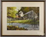 landscape with a farm by Lee Everett, watercolor, offered Dec 2016