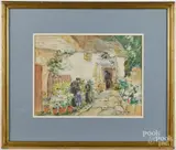courtyard scene by Alethea Hill Platt, watercolor, offered Dec 2016