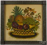 theorem of a bird perched on a fruit basket by William Rank, oil on velvet, offered Dec 2016