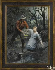 illustration of a cowboy and a girl by Gayle Porter Hoskins, oil on canvas, offered Nov 2016