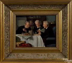 of three men conversing by Louis Henry Charles Moeller, oil on canvas, offered Nov 2016