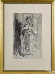 illustration of a Native American woman by William Crawford, ink, offered Nov 2016