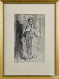 illustration of a Native American woman by William Crawford, ink, offered Nov 2016