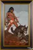 illustration of a native American boy and wolf by Remington Schuyler, oil on canvas, offered Nov 2016