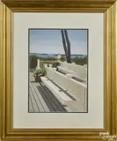of a patio with sailboats in the background by Thomas A. Newnam, watercolor, offered Nov 2016