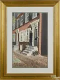 of brick rowhouses by Thomas A. Newnam, watercolor, offered Nov 2016