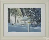 of a snow scene with a gazebo by Thomas A. Newnam, watercolor, offered Nov 2016