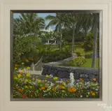 of a tropical landscape by Thomas A. Newnam, watercolor, offered Nov 2016