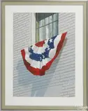 depicting a patriotic bunting in a window by Thomas A. Newnam, watercolor, offered Nov 2016