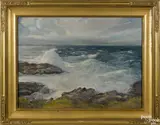 of waves crashing on a shore by Earle A. Titus, oil on panel, offered Nov 2016