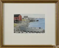 of a row boat on the shore by Gregory Dunham, watercolor, offered Nov 2016