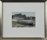 of a row boat on the shore with a house in the background by Gregory Dunham, watercolor, offered Nov 2016
