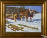 of a man and two horses by Anthony Watkins, oil on linen, offered Nov 2016