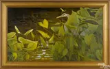 of a heron in a pond by Michael Brock, oil on canvas, offered Nov 2016