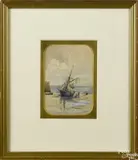 of a sailboat beached on a shore by Nora Davison, watercolor, offered Nov 2016