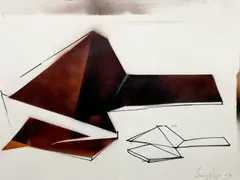 Untitled (Study for Sculpture) by Beverly Pepper, lithograph and enamel on Fabriano paper, sold Sep 2022