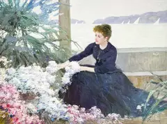 Gathering Flowers by Lawrence, oil on canvas (unstretched), sold Oct 2022