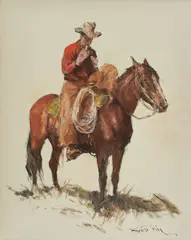 Cowboy on Horse by Pál Fried, oil and charcoal on canvas (unstretched), sold Oct 2022