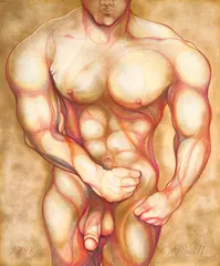 Gold Torso by Lowell Nesbitt, 1988, mixed media with colored pencil on card, sold Oct 2022