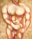 Gold Torso by Lowell Nesbitt, 1988, mixed media with colored pencil on card, sold Oct 2022