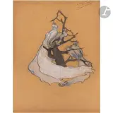 Quatre paons sur une branche, vers 1902-03 Dessin préparatoire pour un commanditaire by René Lalique, Gouache, aquarelle, encre de Chine sur papier BFK de Rives, sold Dec 2022