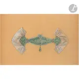 Triticum aestivum (Épis de blé), vers 1907-08 Dessin préparatoire pour une broche by René Lalique, Gouache, aquarelle, encre de Chine sur papier BFK de Rives, sold Dec 2022