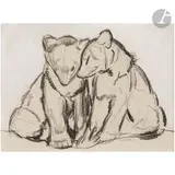 Deux jeunes ours by Paul Jouve, 1927, Crayon gras, sur papier Japon impérial, sold Dec 2022