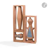 Sans titre, 1962 3 éléments de claustra ; deux grands, un petit by Françoise Bizette, Terre cuite, peinture bleue, sold Dec 2022