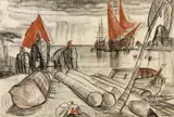 Sur le quai, éléphants débardeurs by André Maire, Fusain et sanguine, sold Jun 2011