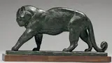 Panthère se léchant by André Vincent Becquerel, Épreuve en bronze à patine verte nuancée, fonte d'édition ancienne sans marque ni cachet d, sold Jun 2011