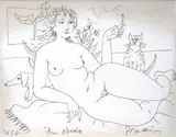 Nu allongé à la cigarette" by Mario Prassinos, 1954, Crayon gris, sold Mar 2008