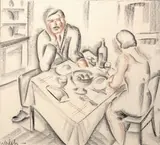 Couple attablé, vers 1926-1927 by Charles Walch, Fusain, estompe et sanguine signé en bas à gauche, sold Dec 2007