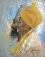 Deux profils d'indiens au turban » by Lucien Levy Dhurmer, 1917, Pastel signé et daté en bas à droite, sold Jun 2007