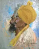Deux profils d'indiens au turban » by Lucien Levy Dhurmer, 1917, Pastel signé et daté en bas à droite, sold Jun 2007