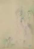 Jeune femme au cheval by Marie Laurencin, Mine de plomb et crayons de couleurs, sold May 2007