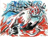 Combat de coqs" by Édouard Pignon, 1969, Gouache signée et datée, sold May 2007