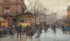 Paris, gare de l'Est sous la pluie by Eugène Galien-Laloue, Gouache signée en bas à gauche, sold Dec 2012