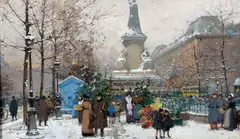 Paris, place de la République sous la neige by Eugène Galien-Laloue, Gouache signée en bas à gauche, sold Dec 2012