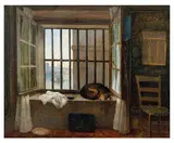 Vue de la cellule du baron de Besenval à la prison du Châtelet by Hubert Robert, Toile d'origine, sold Nov 2012