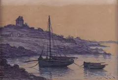Les barques by Charles Mootz, Aquarelle, sold Jun 2022