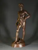David à la fronde by Antonin Mercié, Bronze patiné, sold Jun 2022