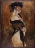 Nu coquet, nu coquin (Nu à la voilette) by Robert Delpomdor, Technique mixte sur papier et collage de dentelle, sold Jun 2022
