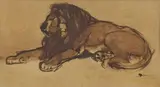 Lion couché by Henri Deluermoz, Encre et gouache, sold Jun 2022