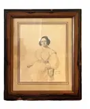Portrait d'Elisa Guerre, épouse d'Honoré Torombert by Auguste Flandrin, 1787, Crayon noir, sold Jun 2022
