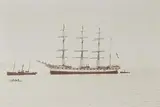 Marine, le trois mats remorqué by Adolphe Lezer, Tirage albuminé collé sur carton, portant le cachet à sec du photographe en bas à gauche s, sold Jun 2022