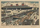 Le premier voyage du Normandie by Henri de Saint-Delis, Gravure réhaussée de gouache signée, sold Jun 2022