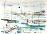 Mouillage devant le phare by Guy Toubon, Plume, pastel et gouache, sold Jun 2022