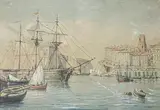 Marseille, le port devant Saint-Laurent by Émile Henry, 1886, Aquarelle et rehauts de gouache, sold Jun 2022